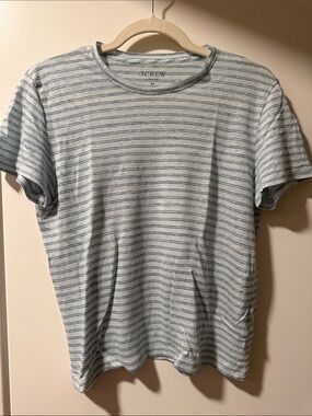 J. Crew Light Blue and White Thin-Striped Short Sleeve Tee